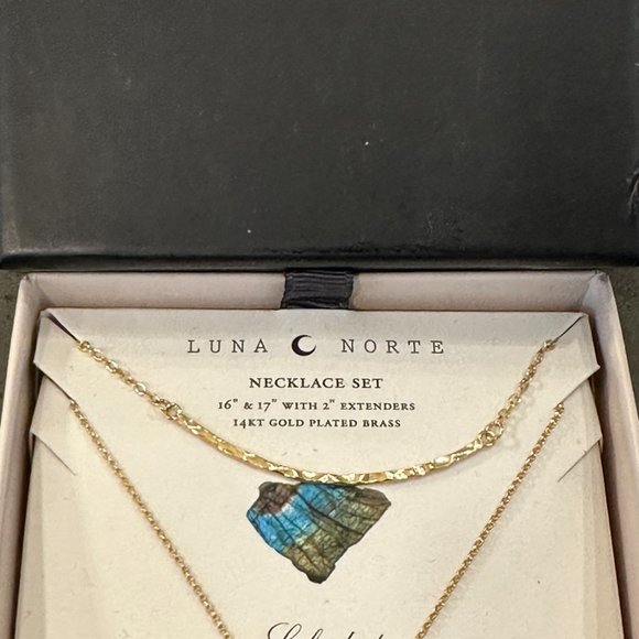 2 PCS Luna Norte Necklaces 14KT GOLD PLATE RAW LABRADORITE GEMS HEALING STONE - Picture 2 of 3